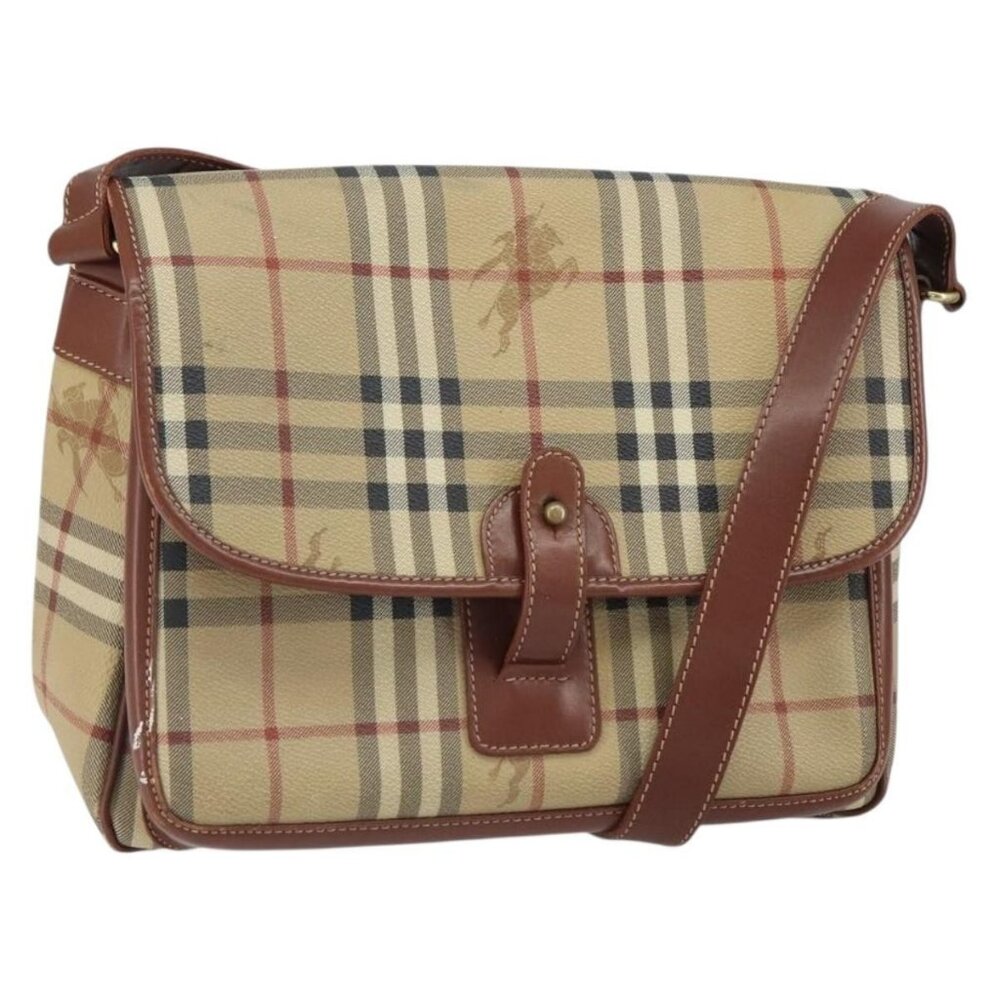 Authentic BURBERRY Nova Check Shoulder Bag PVC Beige Gold